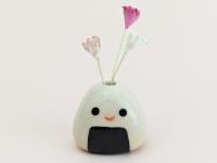 Cute handmade ceramic onigiri vase. Mini rice ball vase. Adorable musubi with paper flowers. Small-batch ceramics. Hand-painted pottery.